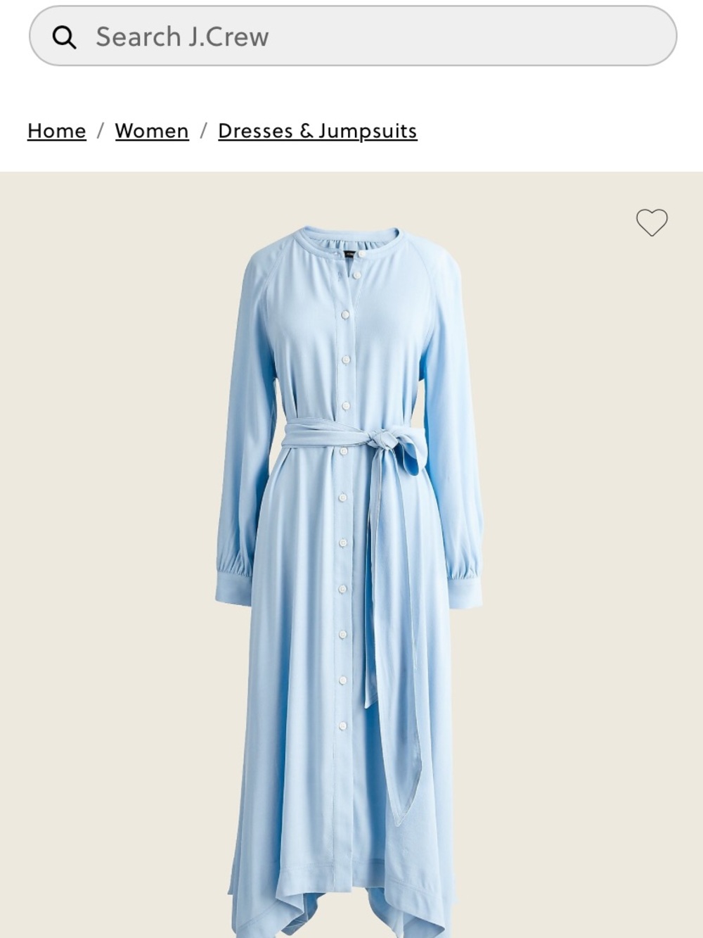 J. Crew Handkerchief hem shirt-dress Pale Blue Button-Front Tie-Waist Midi Dress